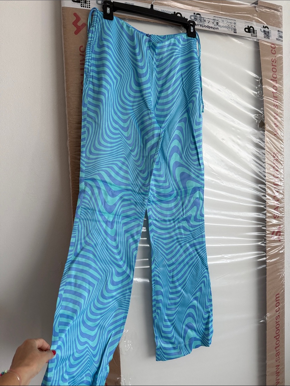 Zara Wide Leg Pants in Aqua and Teal Swirl Print